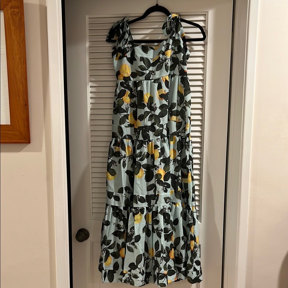 Chicwish Lemon Print Maxi Dress in Light Blue, Yellow, and Black